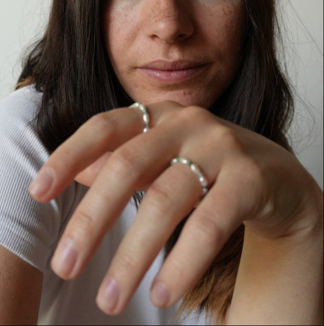 rice pearl ring with gemstones