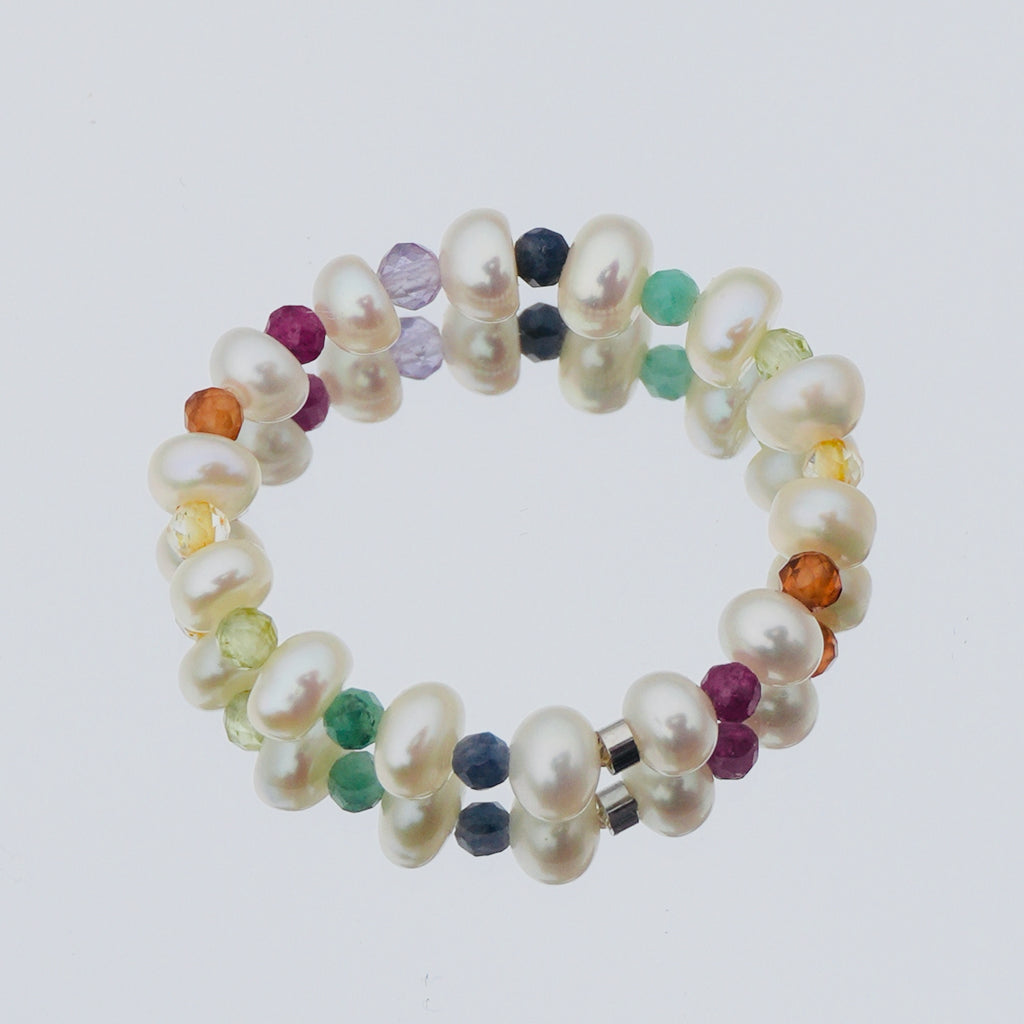 chunky pearl ring with gemstones