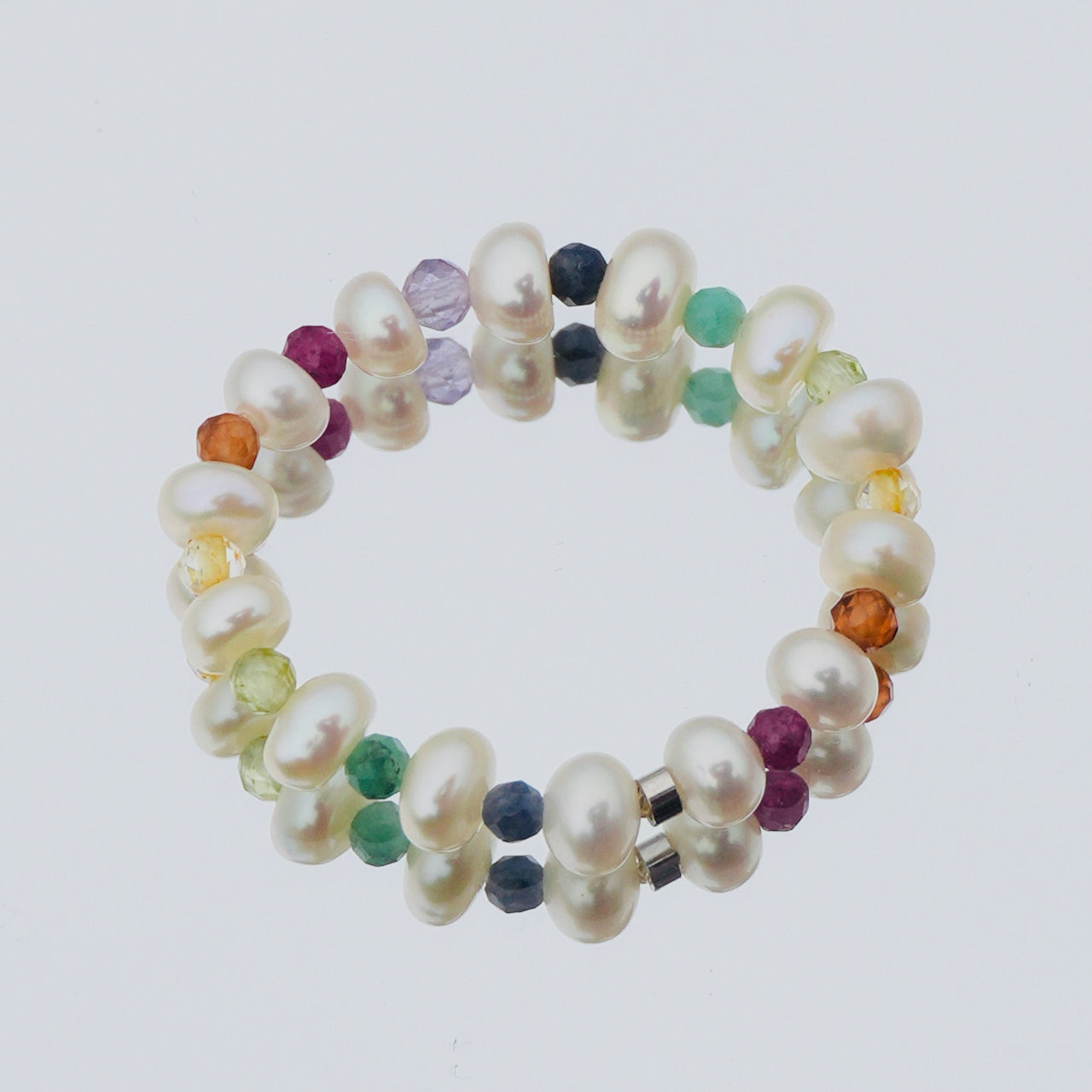 chunky pearl ring with gemstones