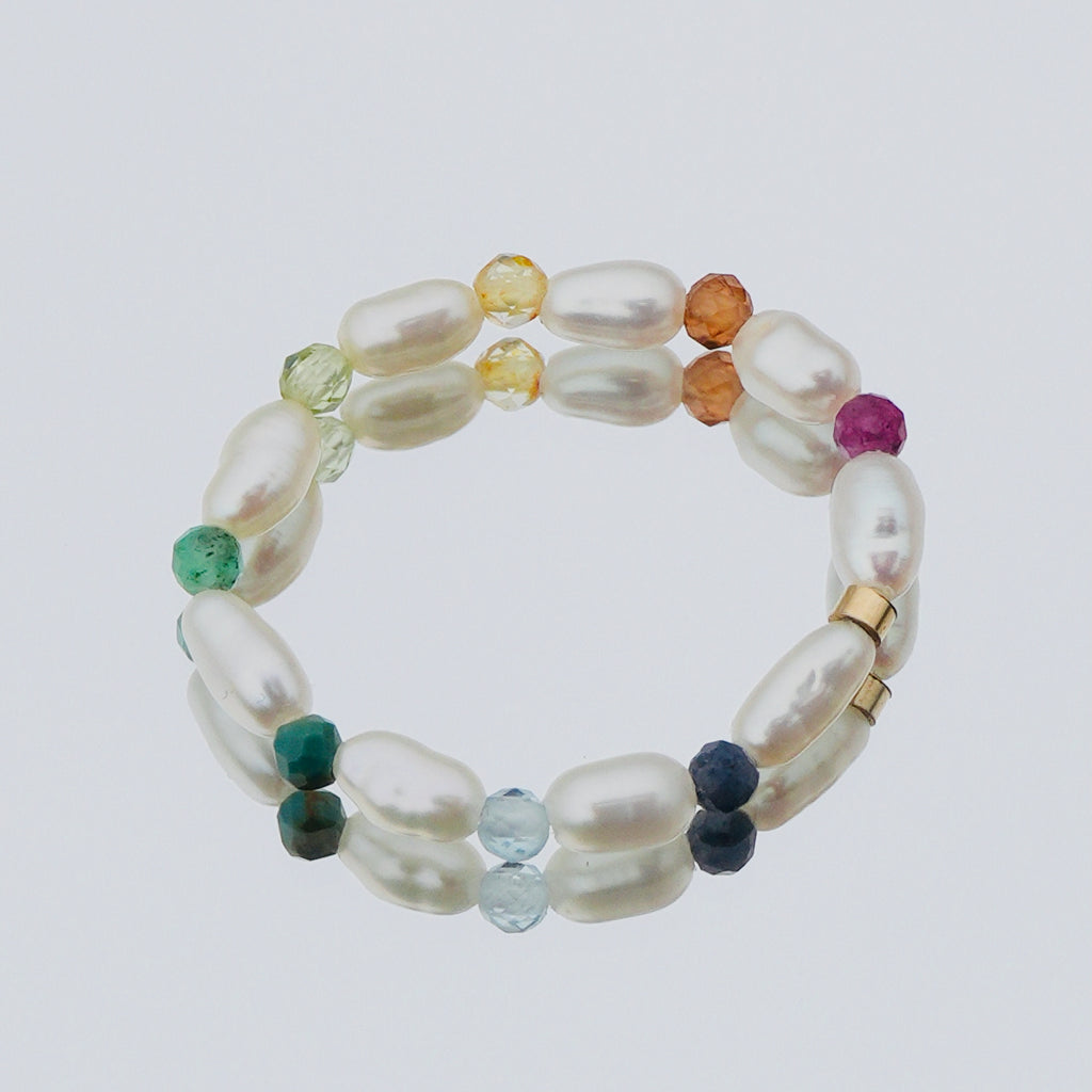 rice pearl ring with gemstones