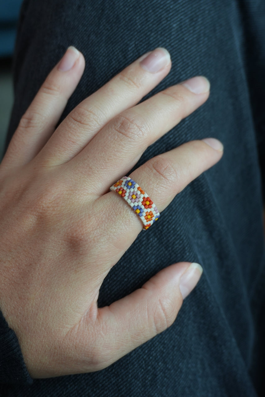retro daisies woven glass bead ring kit